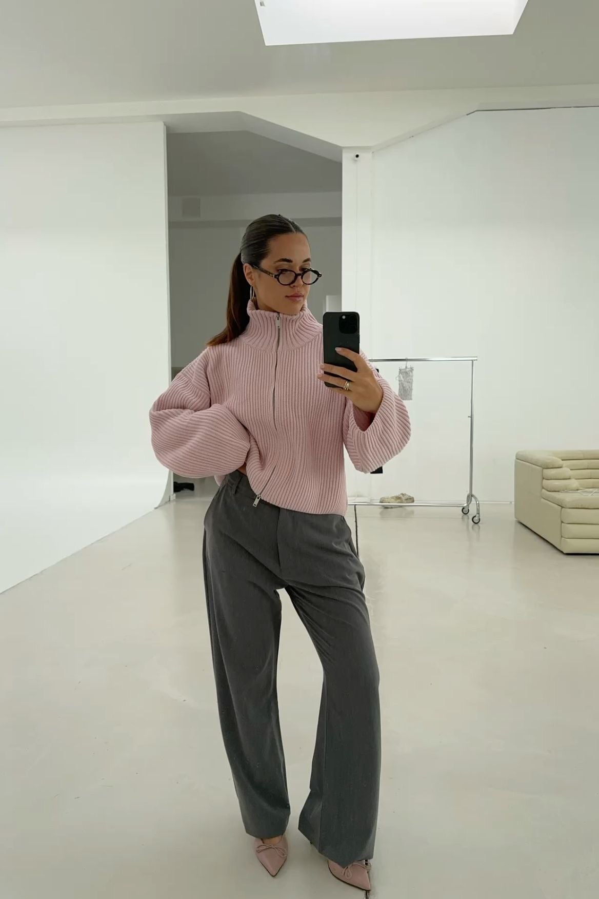 Women's High Neck Ribbed Pullover with Zip | L&S - 7 - London-stylehouse.com