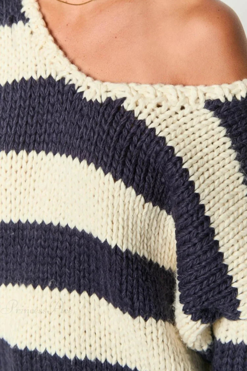 Pullover Women's Oversized Off-Shoulder Striped Design with Relaxed Fit | L&S - 5 - London-stylehouse.com