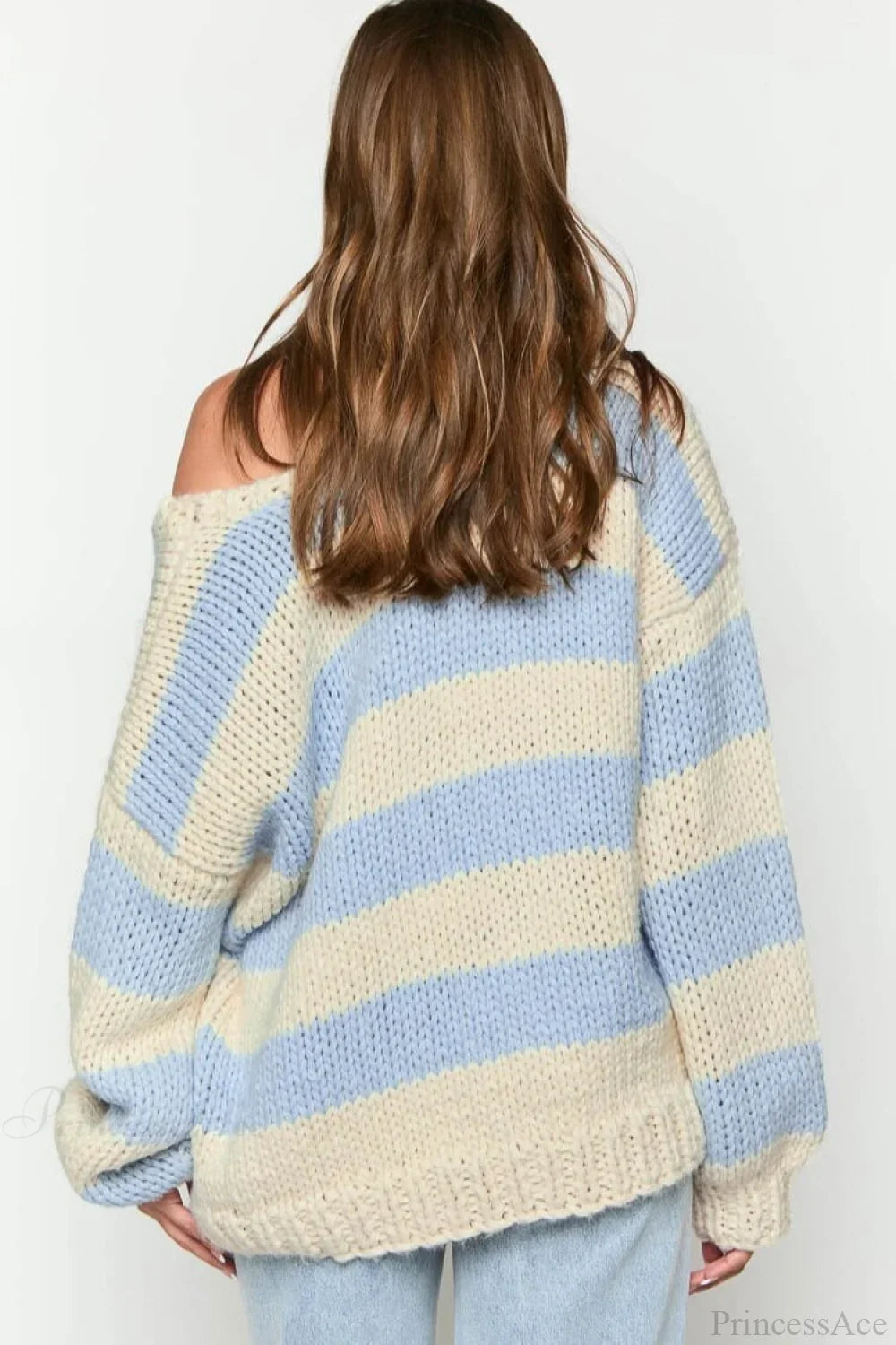 Pullover Women's Oversized Off-Shoulder Striped Design with Relaxed Fit | L&S - 9 - London-stylehouse.com