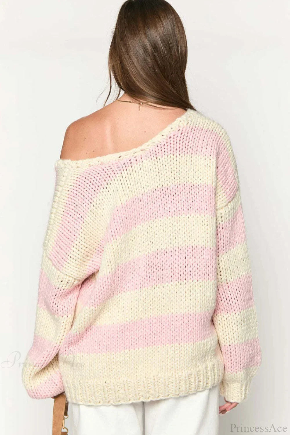Pullover Women's Oversized Off-Shoulder Striped Design with Relaxed Fit | L&S - 13 - London-stylehouse.com