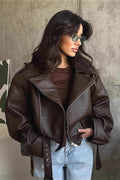 Biker Jacket Women's Oversized Fit with Detachable Belt | L&S - 1 - London-stylehouse.com