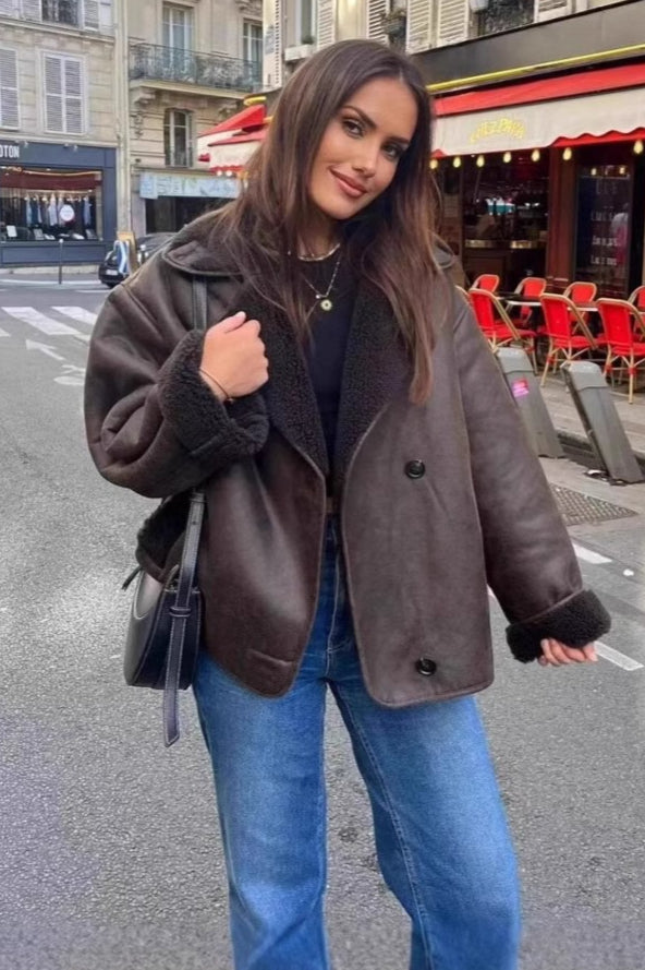 Jacket Women's Relaxed Fit with Broad Lapels and Button Closure | L&S - 4 - London-stylehouse.com