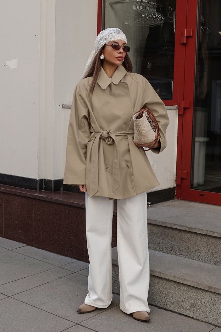 Jacket Women's Relaxed Fit with Belted Waist | L&S - 2 - London-stylehouse.com