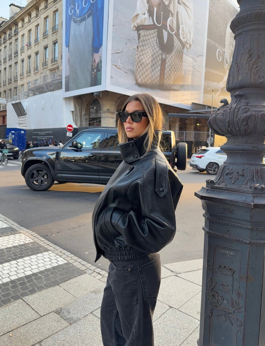 Leather Jacket Women's Oversized Fit with High Collar and Zip Closure | L&S - 2 - London-stylehouse.com