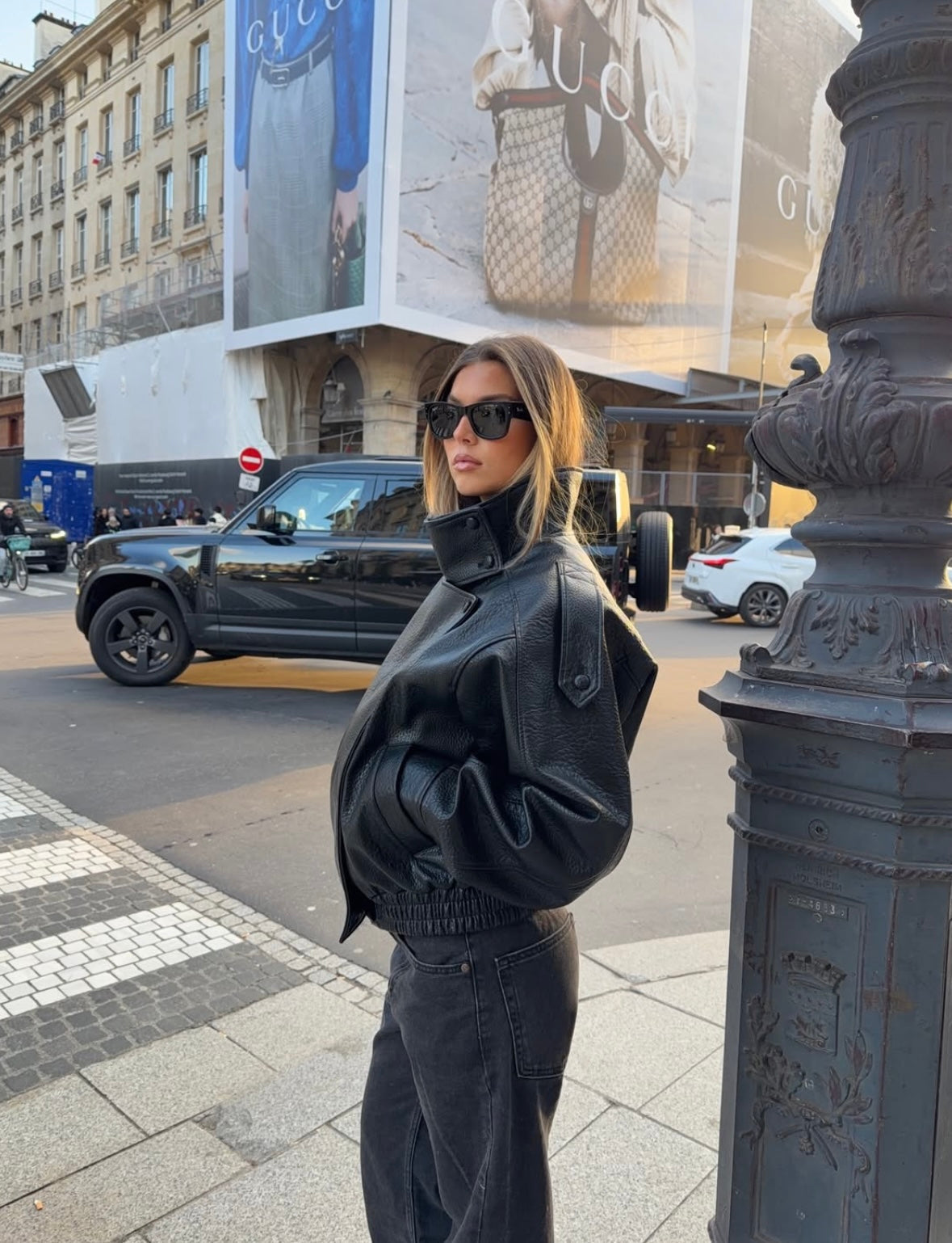 Leather Jacket Women's Oversized Fit with High Collar and Zip Closure | L&S - 2 - London-stylehouse.com