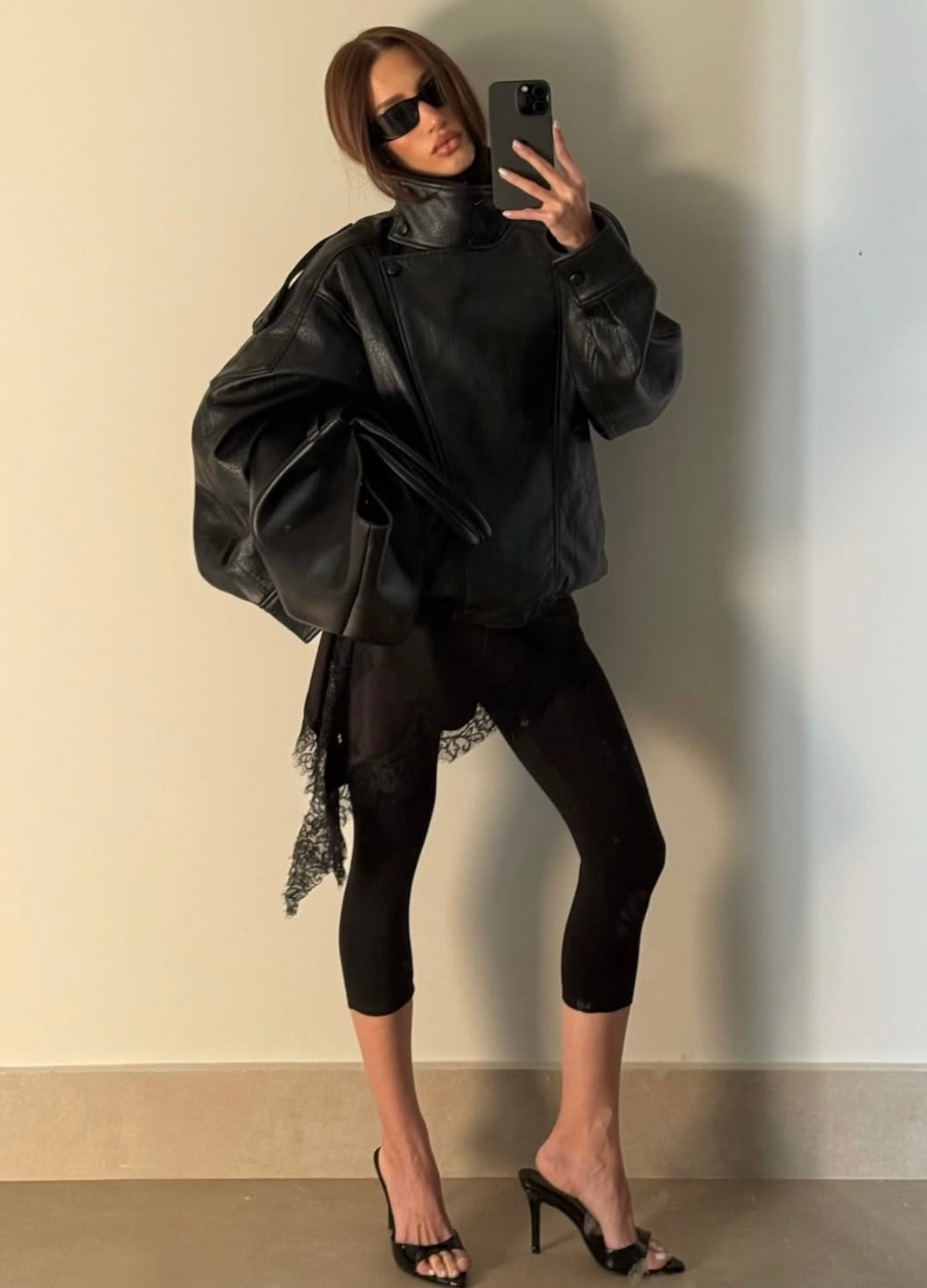 Leather Jacket Women's Oversized Fit with High Collar and Zip Closure | L&S - 6 - London-stylehouse.com