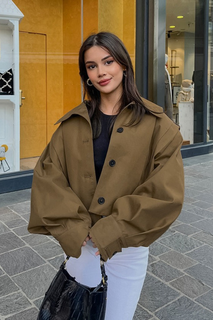 Women's Oversized Jacket with Balloon Sleeves | L&S - 1 - London-stylehouse.com