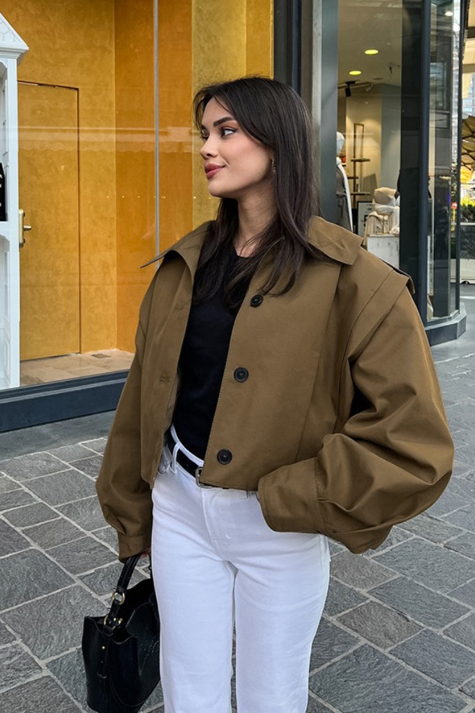 Women's Oversized Jacket with Balloon Sleeves | L&S - 2 - London-stylehouse.com