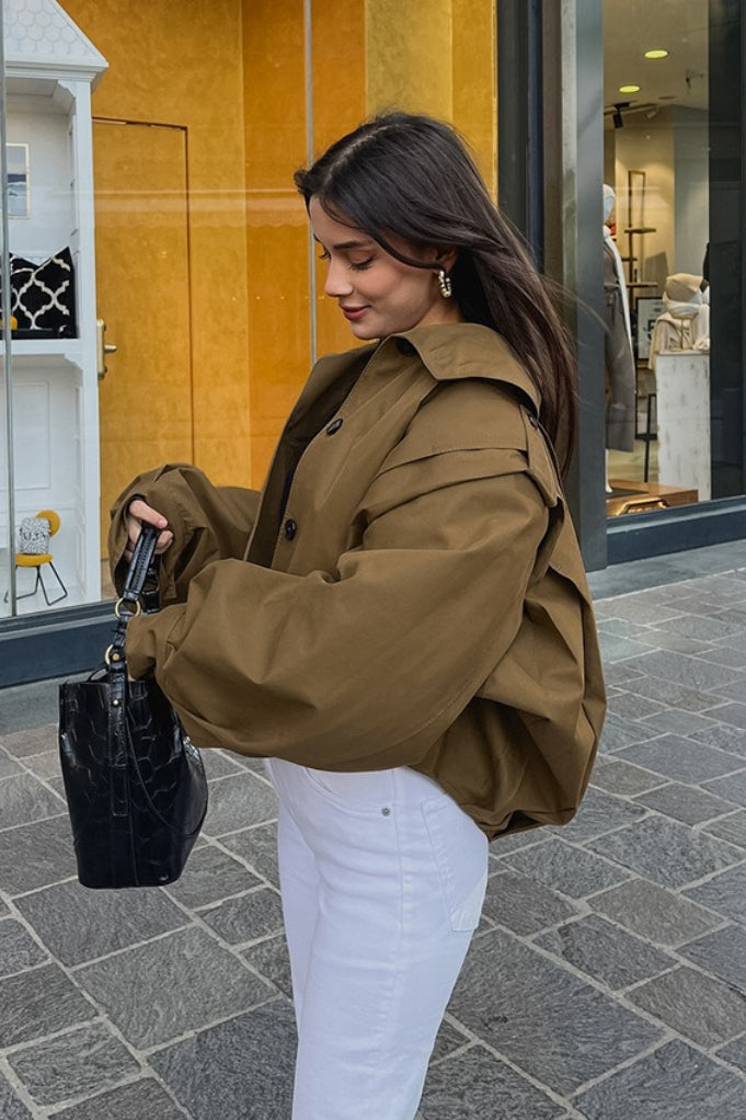 Women's Oversized Jacket with Balloon Sleeves | L&S - 3 - London-stylehouse.com