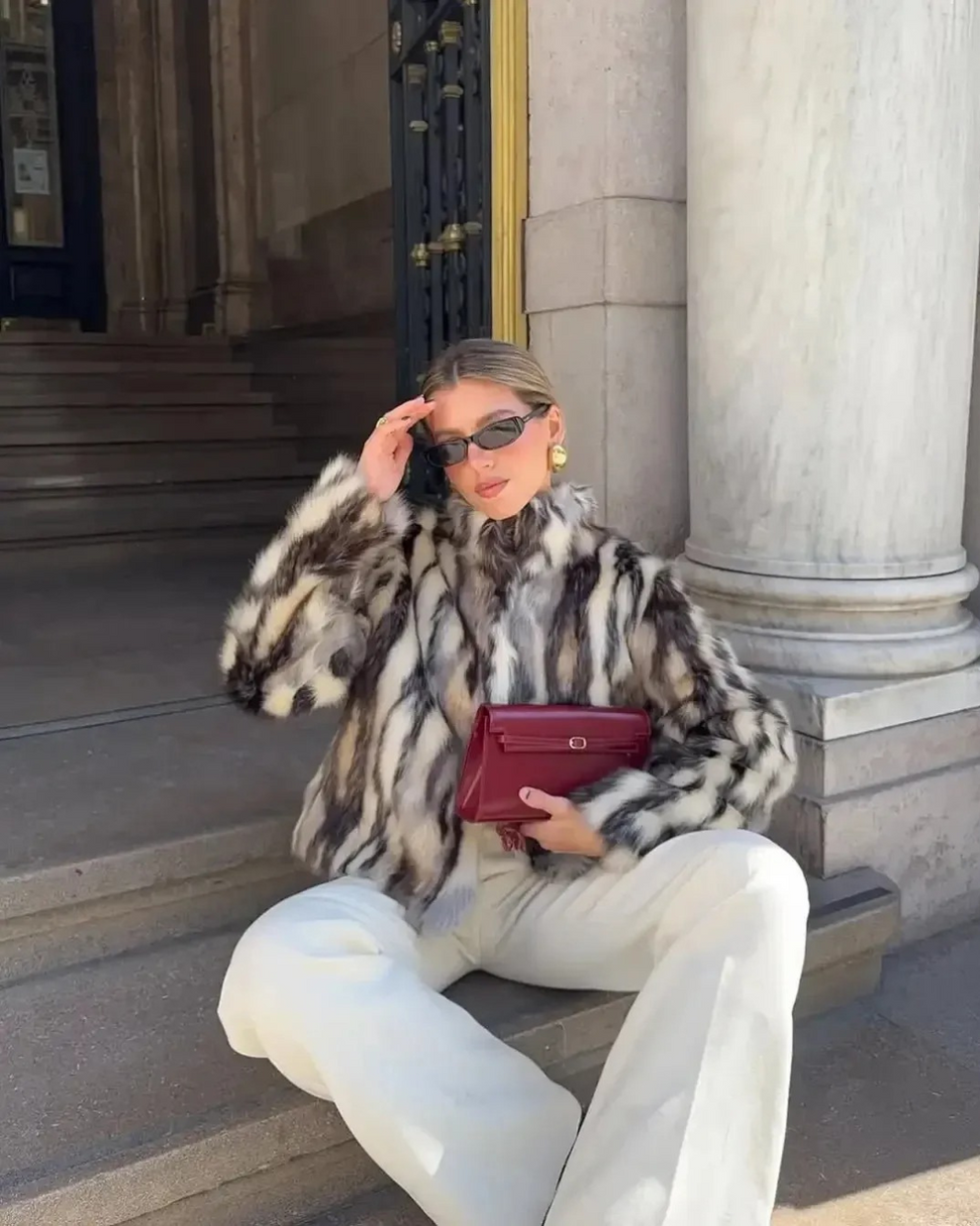 Faux Fur Coat Women's Cropped Design with Textured Finish | L&S - 2 - London-stylehouse.com