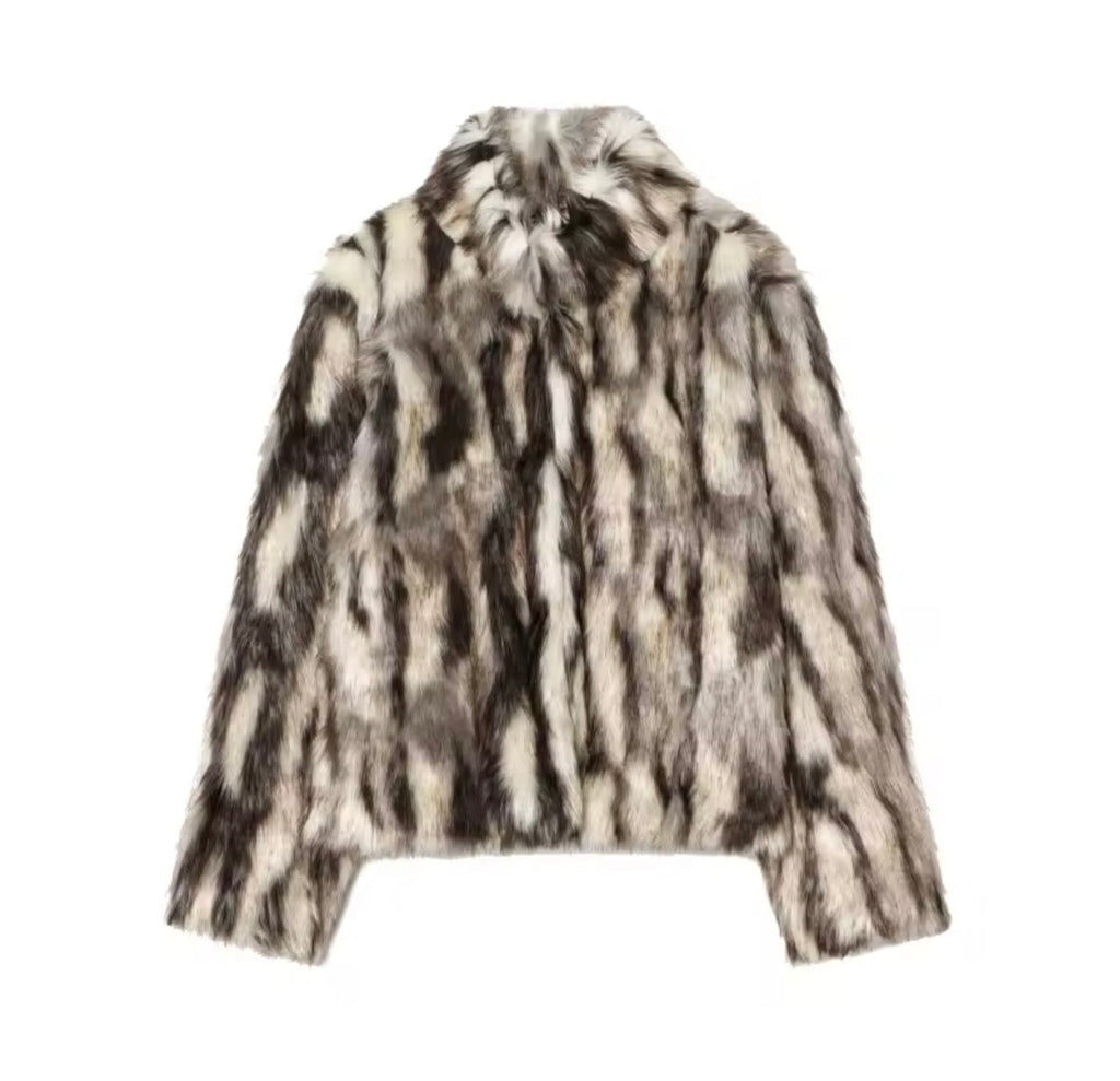 Faux Fur Coat Women's Cropped Design with Textured Finish | L&S - 3 - London-stylehouse.com