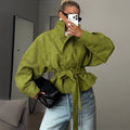 Women's Belted High Collar Jacket with Relaxed Fit | L&S - 1 - London-stylehouse.com