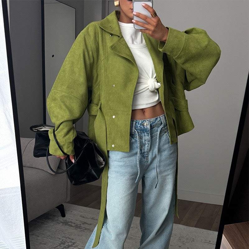 Women's Belted High Collar Jacket with Relaxed Fit | L&S - 5 - London-stylehouse.com