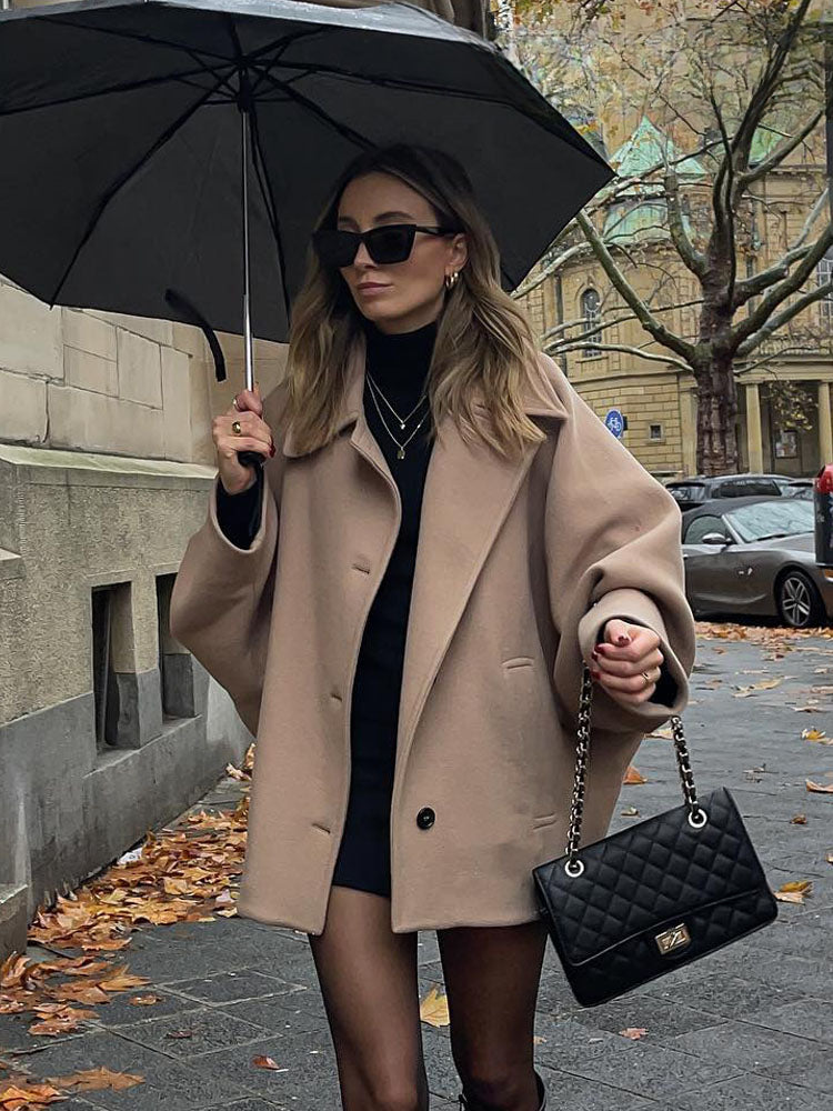 Women's Oversized Jacket with Wide Lapels and Button Fastening | L&S - 3 - London-stylehouse.com