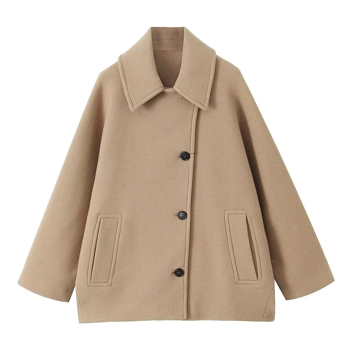 Women's Oversized Jacket with Wide Lapels and Button Fastening | L&S - 4 - London-stylehouse.com