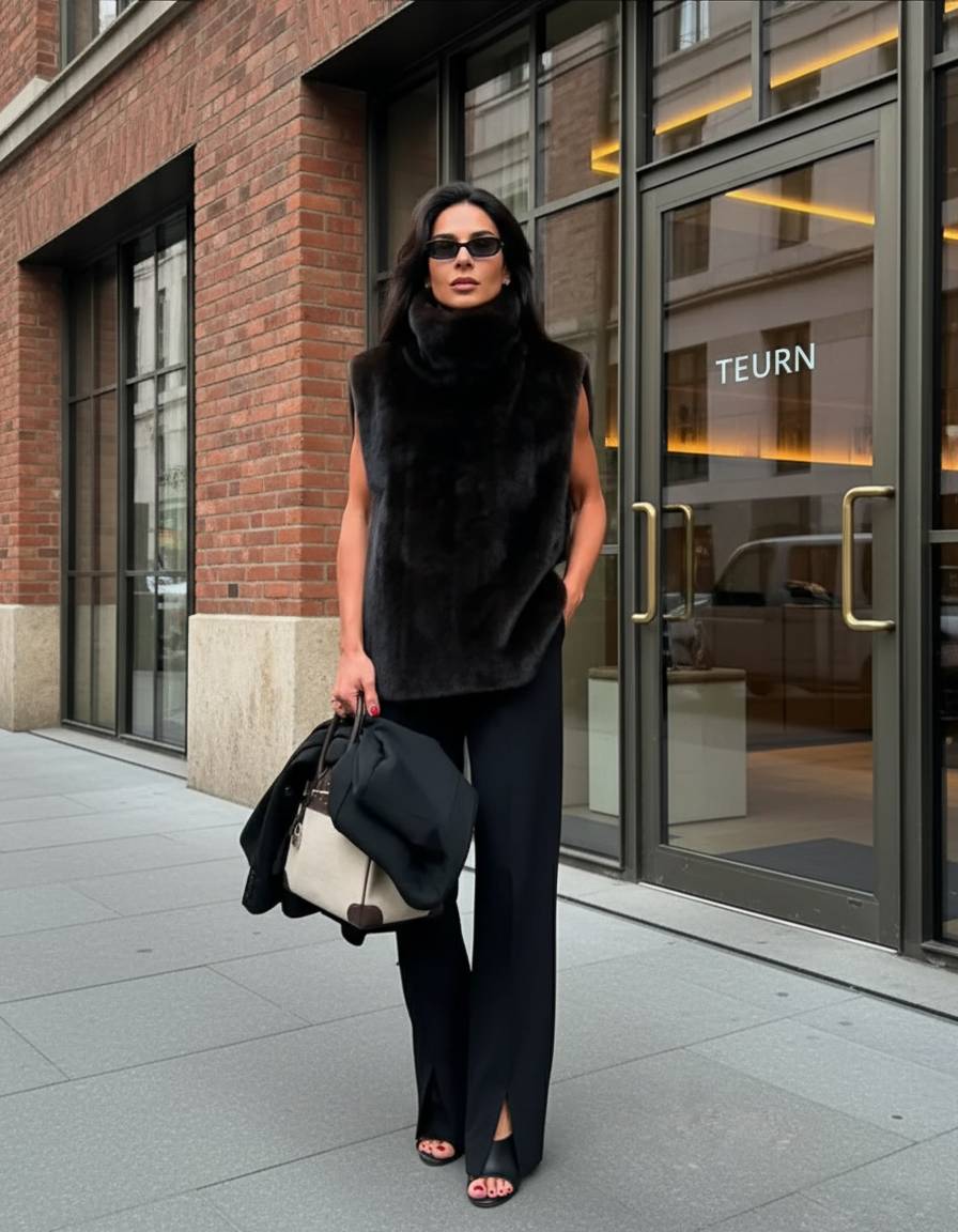 Women's Sleeveless Fur Vest with High Collar | L&S - 1 - London-stylehouse.com