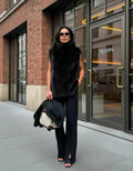 Women's Sleeveless Fur Vest with High Collar | L&S - 1 - London-stylehouse.com