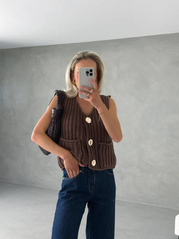 Vest Women's Knitted Design with Button Detail | L&S - 7 - London-stylehouse.com
