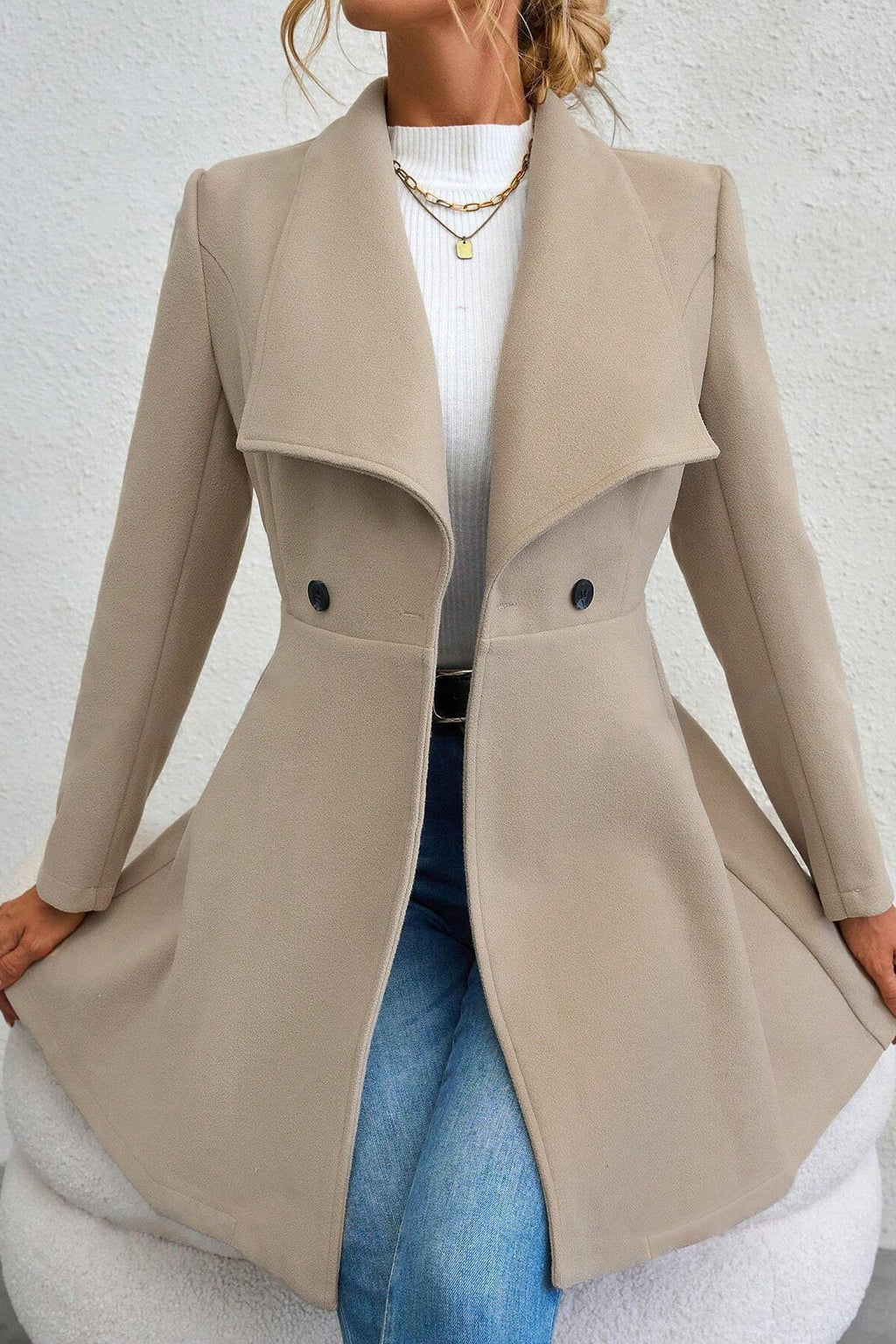 Coat Women's Tailored Waterfall Design with Double-Breasted Closure | L&S - 6 - London-stylehouse.com