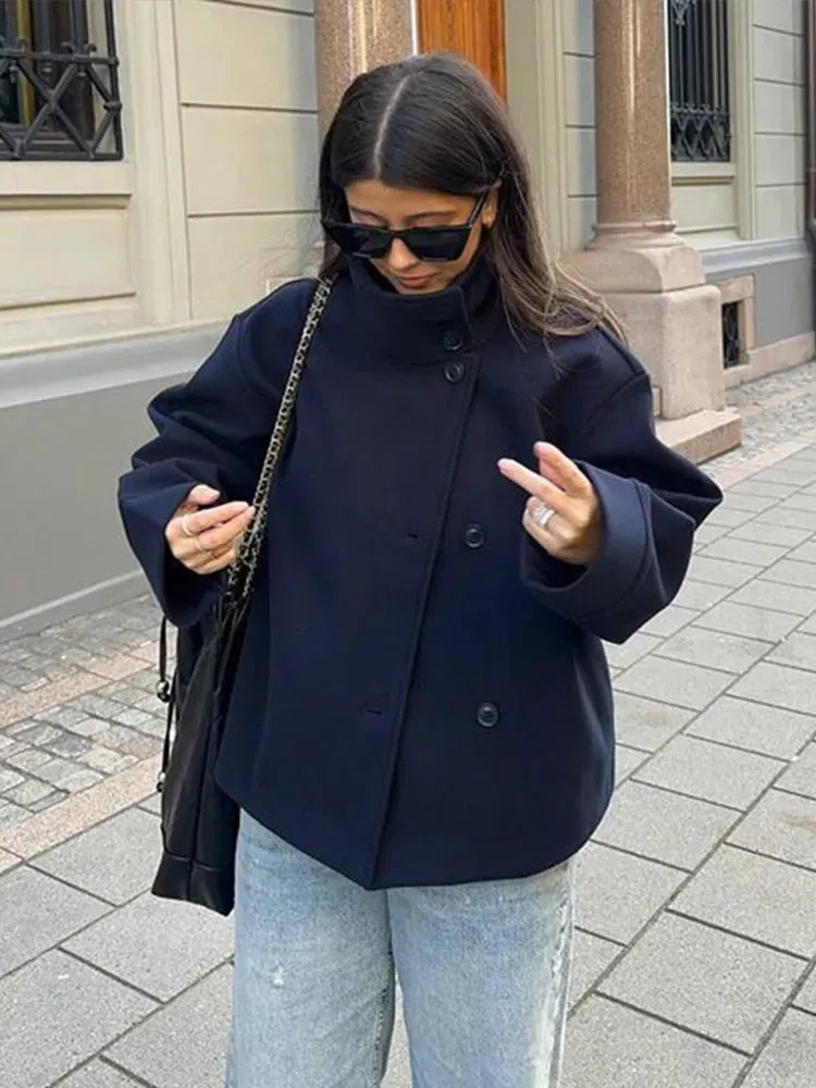 Women's Oversized Jacket with High Collar | L&S - 4 - London-stylehouse.com