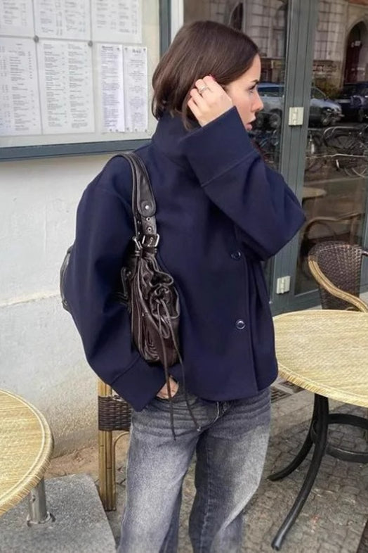 Women's Oversized Jacket with High Collar | L&S - 5 - London-stylehouse.com