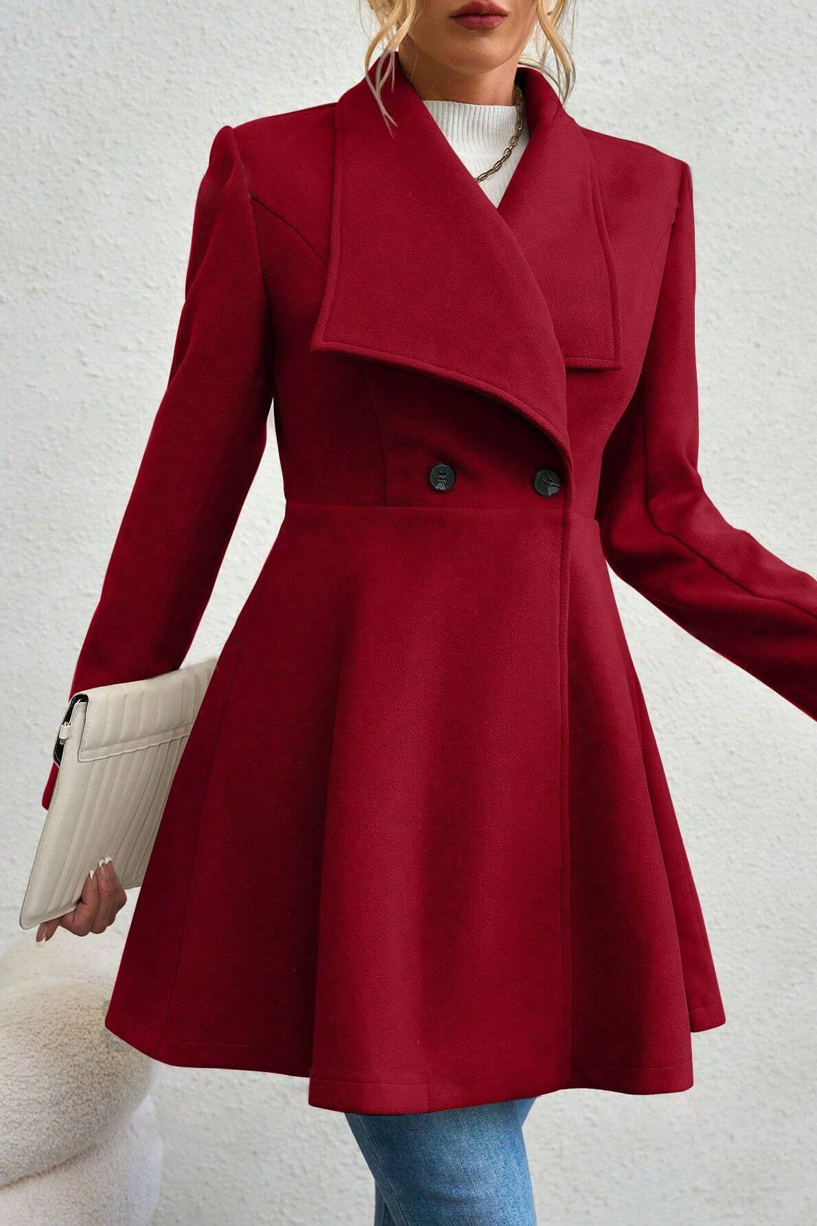 Coat Women's Tailored Waterfall Design with Double-Breasted Closure | L&S - 10 - London-stylehouse.com