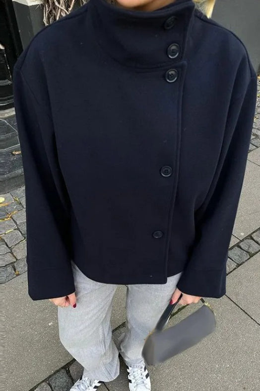 Women's Oversized Jacket with High Collar | L&S - 8 - London-stylehouse.com