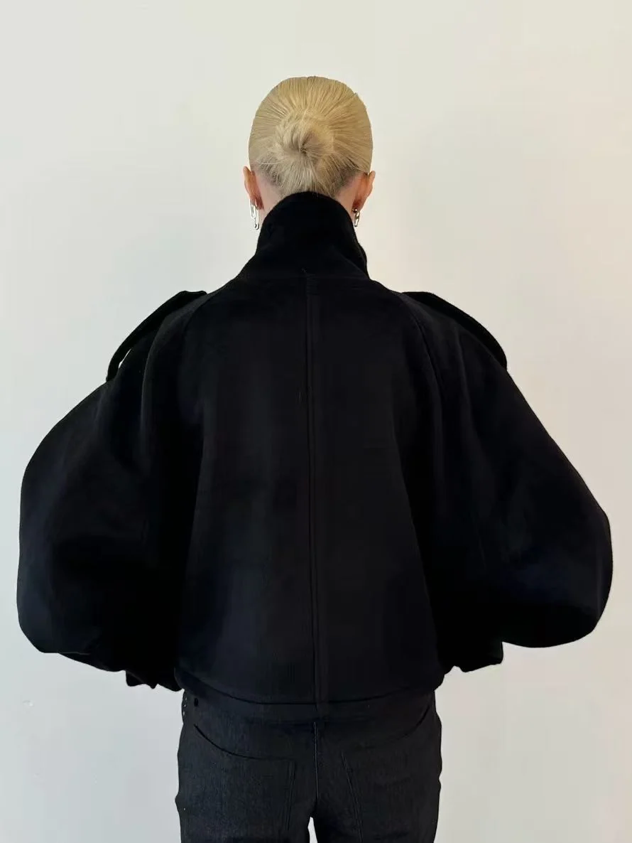 Jacket Women's Oversized Fit with High Collar and Button Detail | L&S - 9 - London-stylehouse.com
