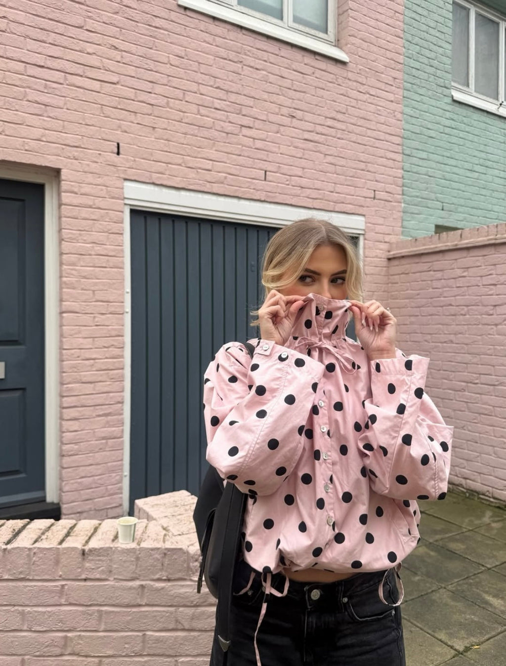 Polka Dot Blouse Women's High Collar with Puff Sleeves | L&S - 4 - London-stylehouse.com