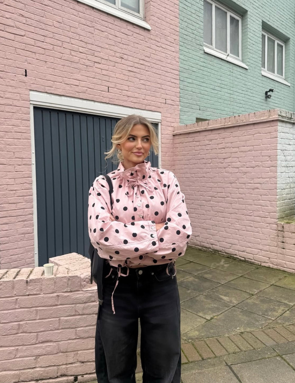 Polka Dot Blouse Women's High Collar with Puff Sleeves | L&S - 6 - London-stylehouse.com