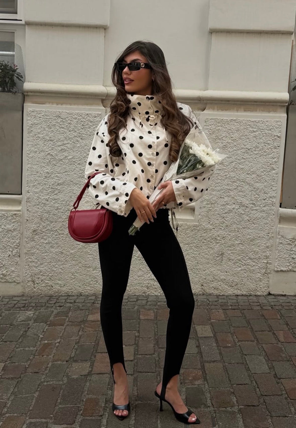 Polka Dot Blouse Women's High Collar with Puff Sleeves | L&S - 7 - London-stylehouse.com