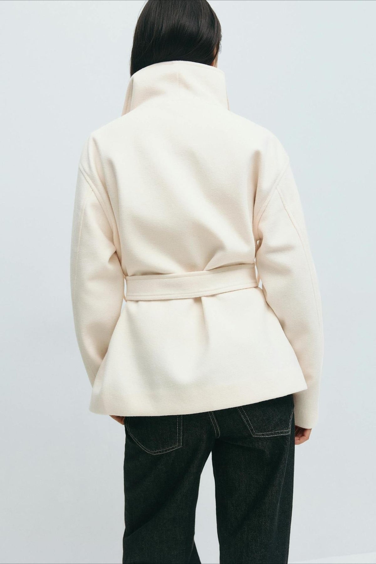 Jacket Women's Relaxed Fit with High Collar and Belt | L&S - 3 - London-stylehouse.com