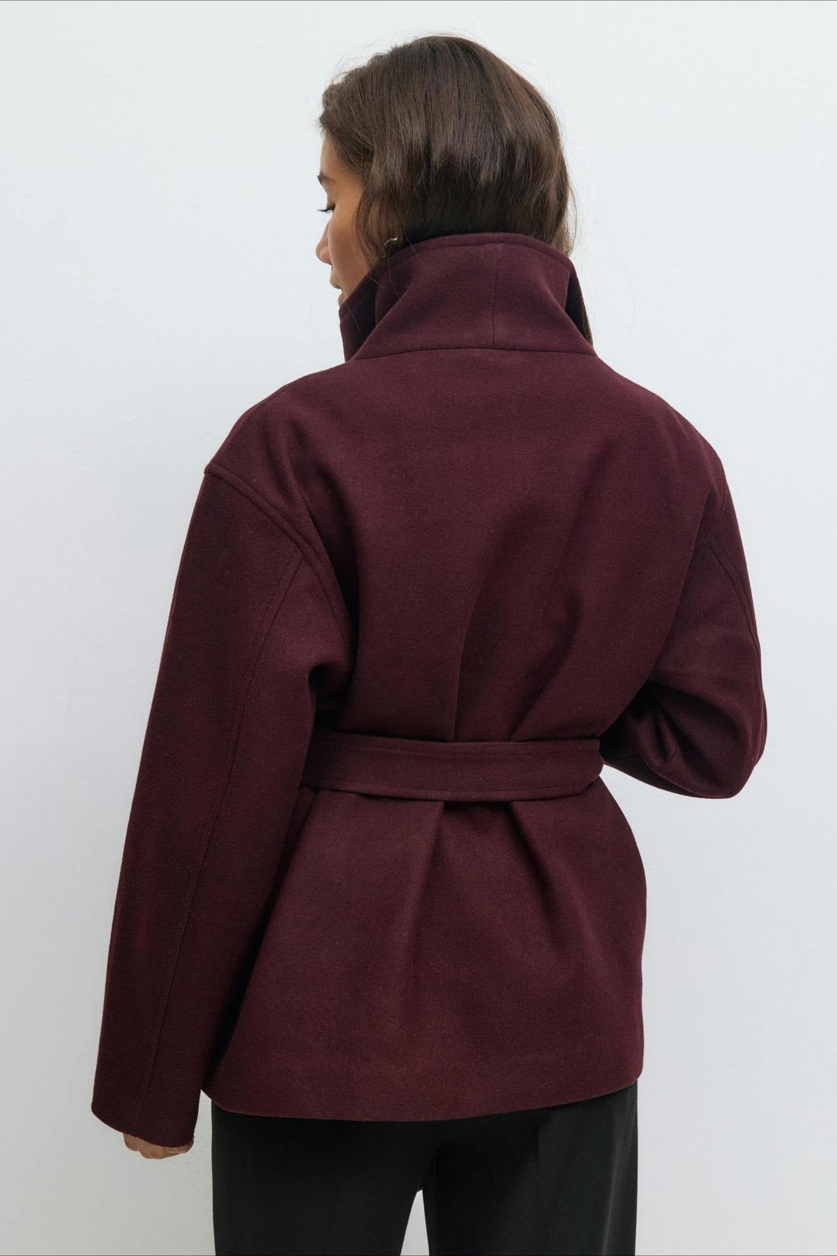 Jacket Women's Relaxed Fit with High Collar and Belt | L&S - 5 - London-stylehouse.com