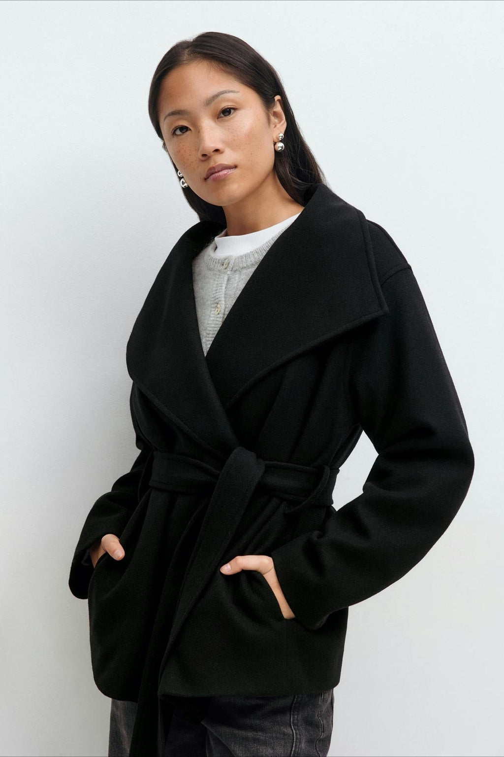 Jacket Women's Relaxed Fit with High Collar and Belt | L&S - 11 - London-stylehouse.com