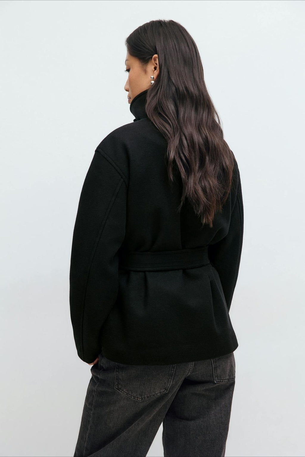 Jacket Women's Relaxed Fit with High Collar and Belt | L&S - 12 - London-stylehouse.com