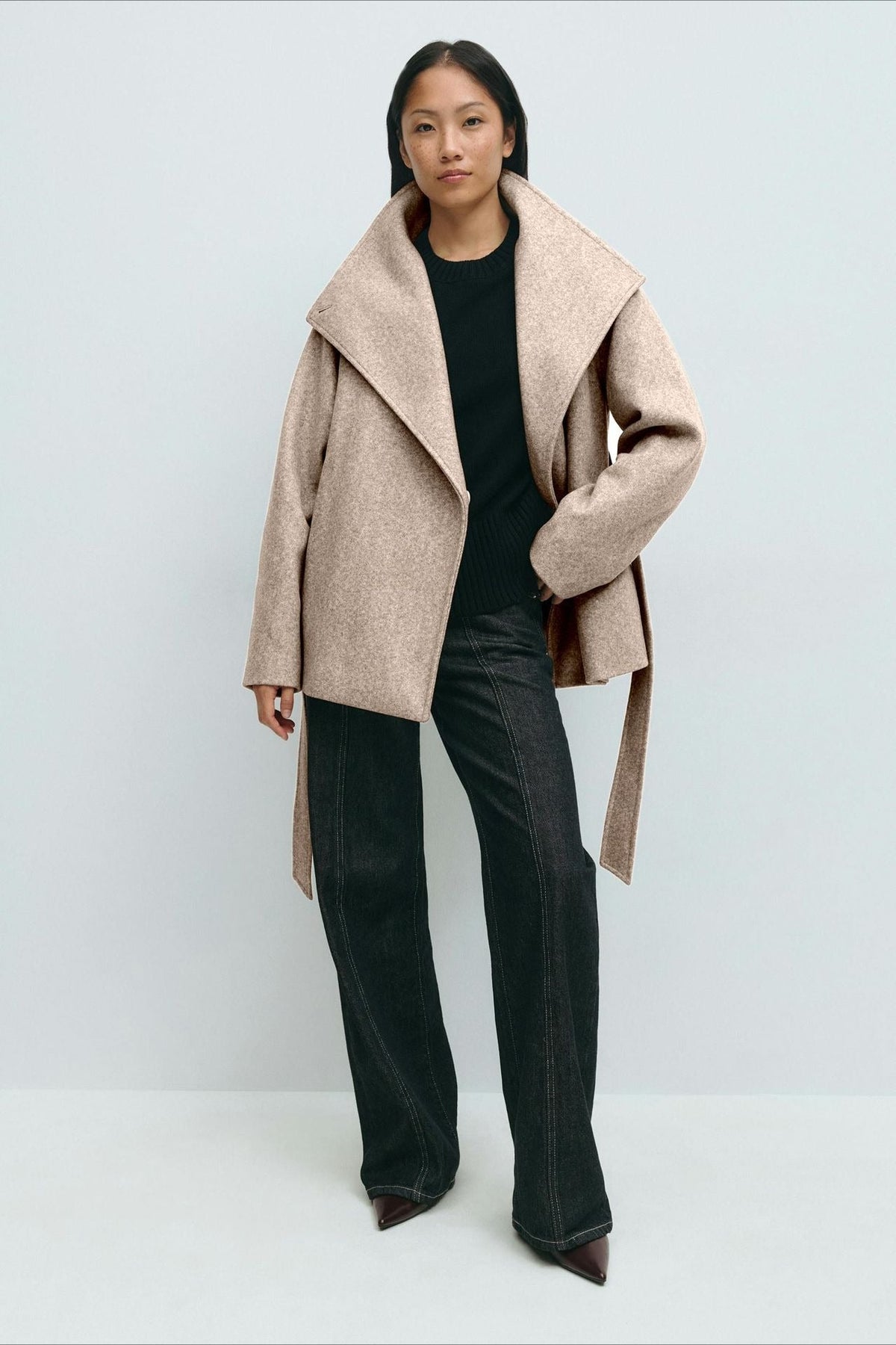 Jacket Women's Relaxed Fit with High Collar and Belt | L&S - 14 - London-stylehouse.com