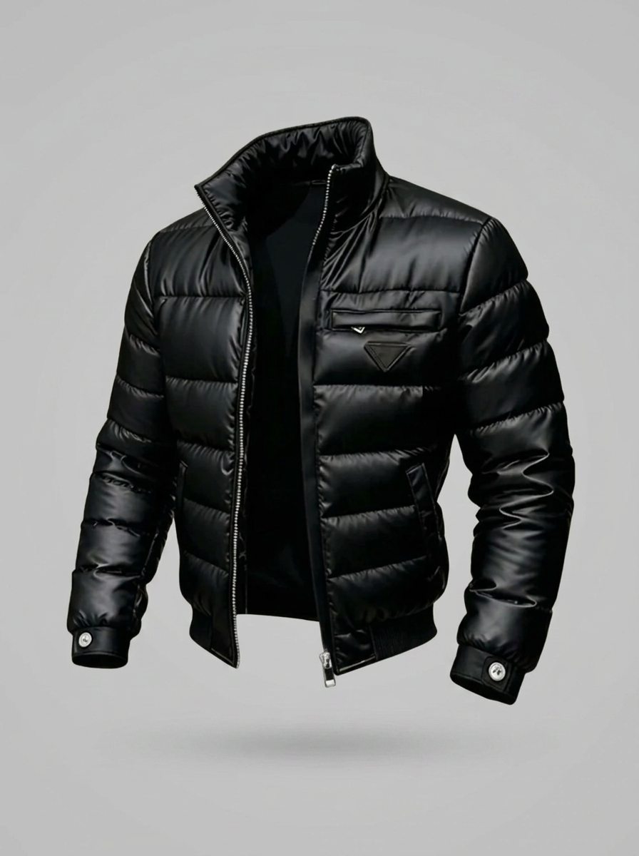 Men's Puffer Jacket with High Collar & Zip Pockets | L&S - 4 - London-stylehouse.com