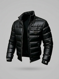 Men's Puffer Jacket with High Collar & Zip Pockets | L&S - 4 - London-stylehouse.com