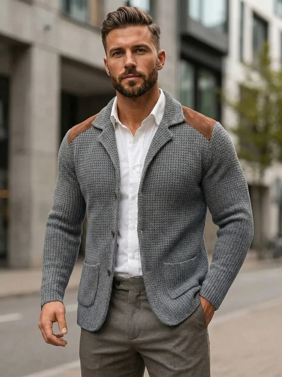 Men's Textured Jacket with Leather Accents | L&S - 1 - London-stylehouse.com