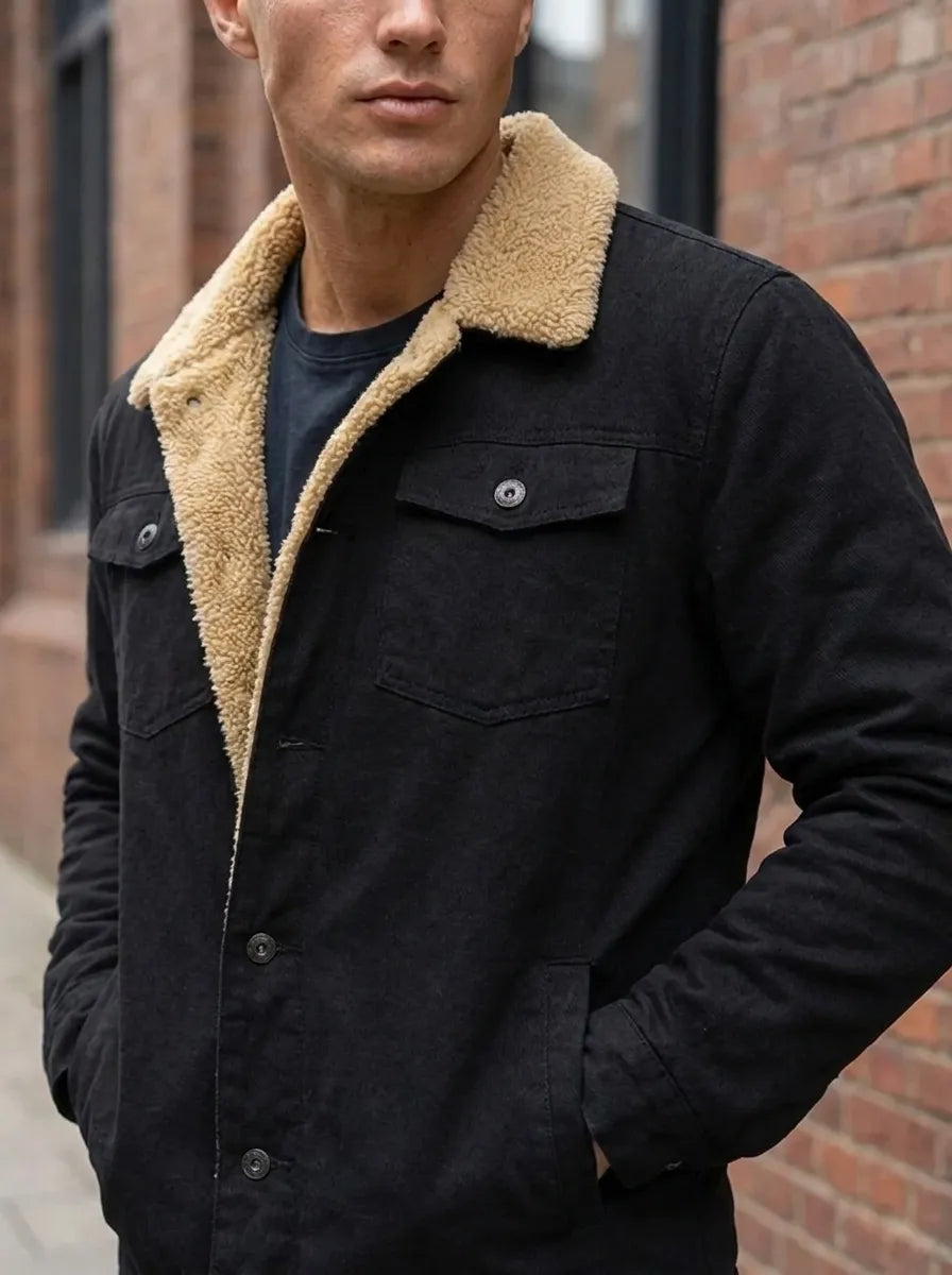 Men's Casual Jacket with Teddy Fur Collar and Button Front | L&S - 3 - London-stylehouse.com