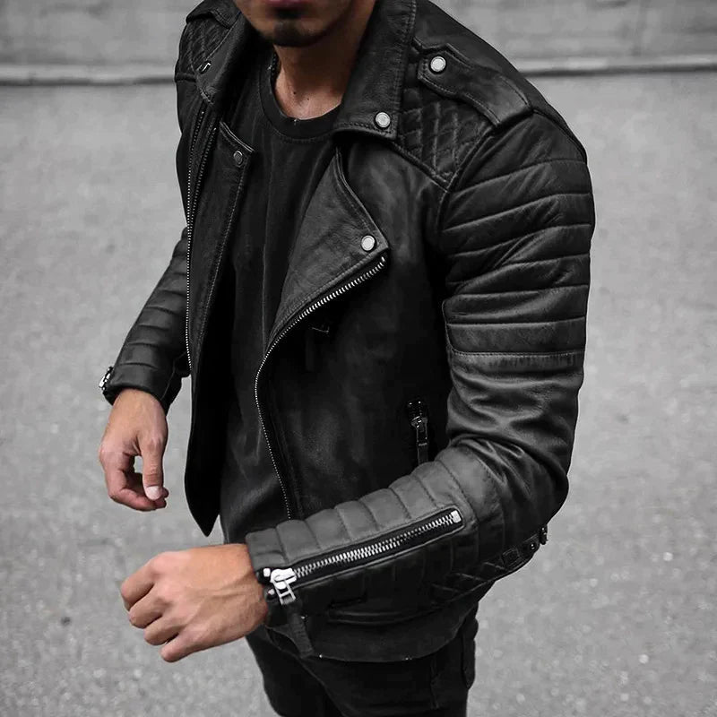 Men's Biker Jacket with Quilted Detailing and Bold Style | L&S - 1 - London-stylehouse.com