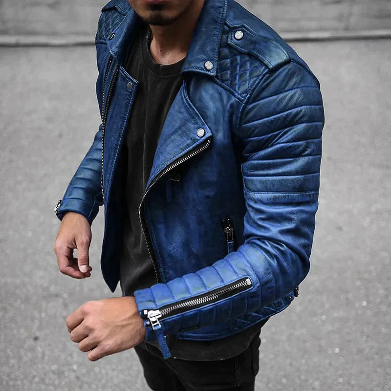 Men's Biker Jacket with Quilted Detailing and Bold Style | L&S - 2 - London-stylehouse.com