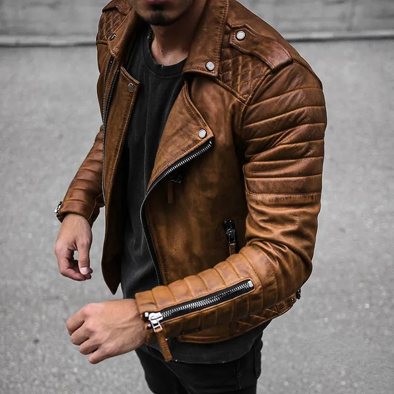 Men's Biker Jacket with Quilted Detailing and Bold Style | L&S - 3 - London-stylehouse.com