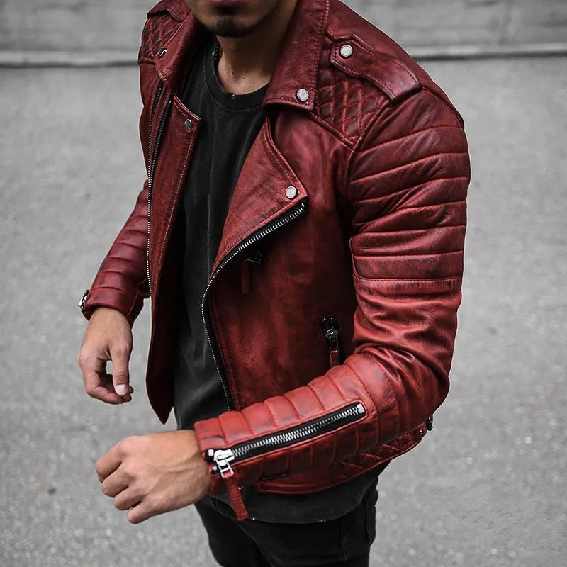 Men's Biker Jacket with Quilted Detailing and Bold Style | L&S - 4 - London-stylehouse.com