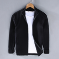 Men's Ribbed Cardigan with Stand-Up Collar | L&S - 1 - London-stylehouse.com