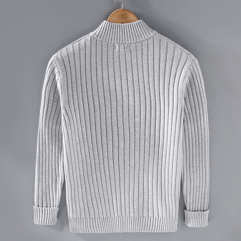 Men's Ribbed Cardigan with Stand-Up Collar | L&S - 3 - London-stylehouse.com