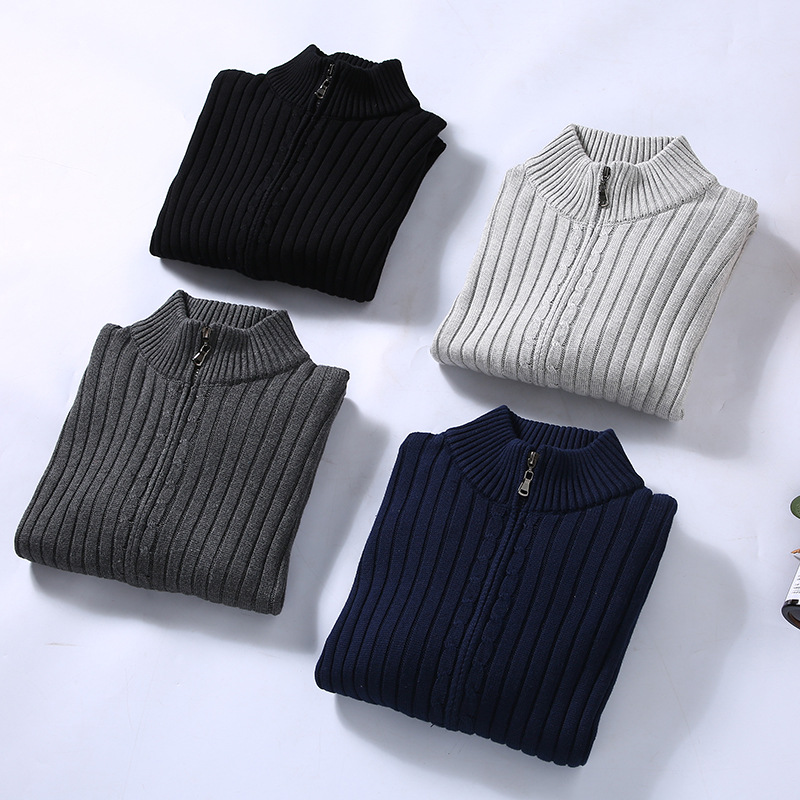 Men's Ribbed Cardigan with Stand-Up Collar | L&S - 6 - London-stylehouse.com