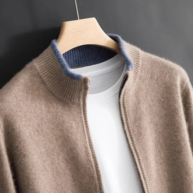 Men's Classic Zip Jacket with Ribbed Collar | L&S - 1 - London-stylehouse.com