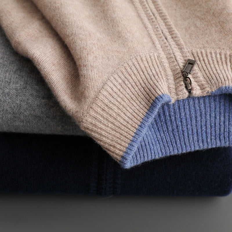 Men's Classic Zip Jacket with Ribbed Collar | L&S - 3 - London-stylehouse.com