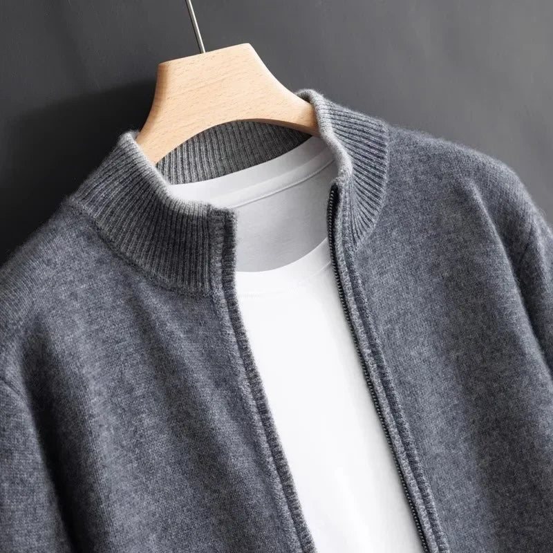 Men's Classic Zip Jacket with Ribbed Collar | L&S - 4 - London-stylehouse.com